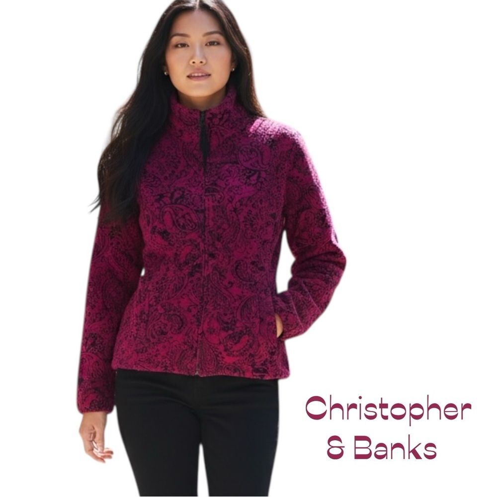 Christopher & Banks Pink Black Tapestry Paisley Ling Sleeve Jacket NWOT Size L
